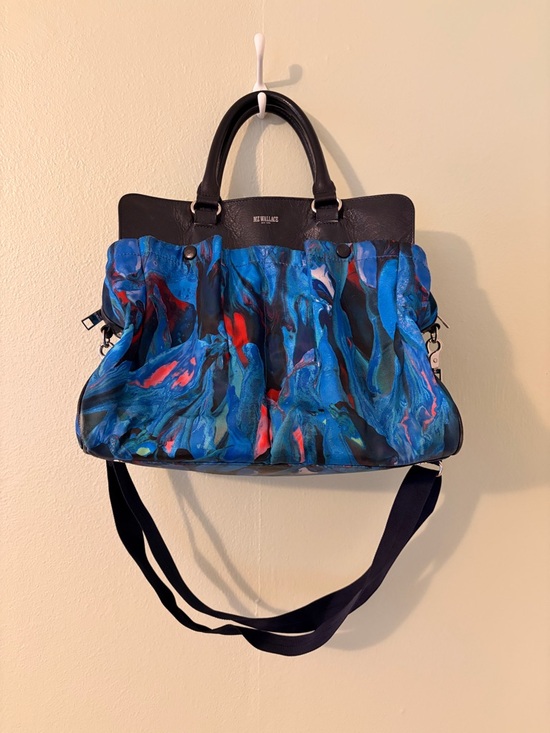MZ Wallace Handbags - MZ Wallace Blue Multicolor Abstract Tote with Navy Blue Leather Trim